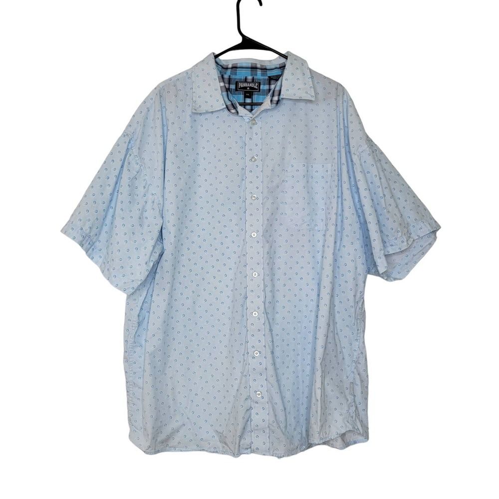 Panhandle Light Blue Paisley Dot Print Short Sleeve Western Button Front Shirt